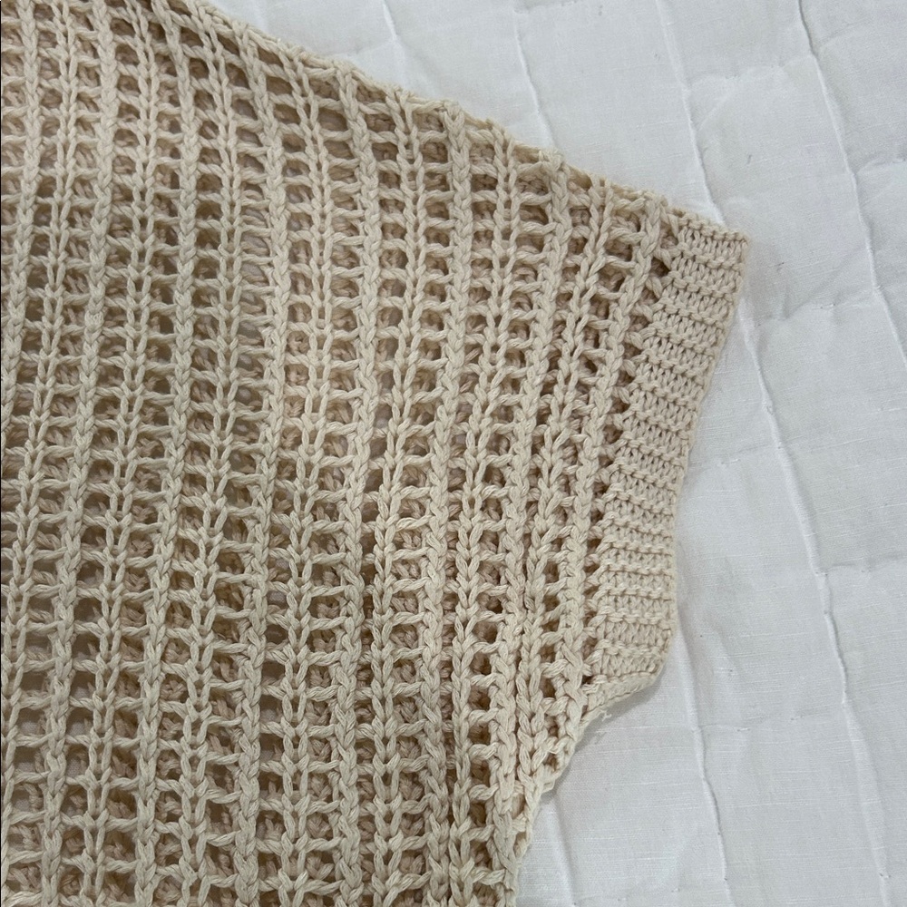 Beige Knit Short Sleeve Sweater - Picture 4 of 9